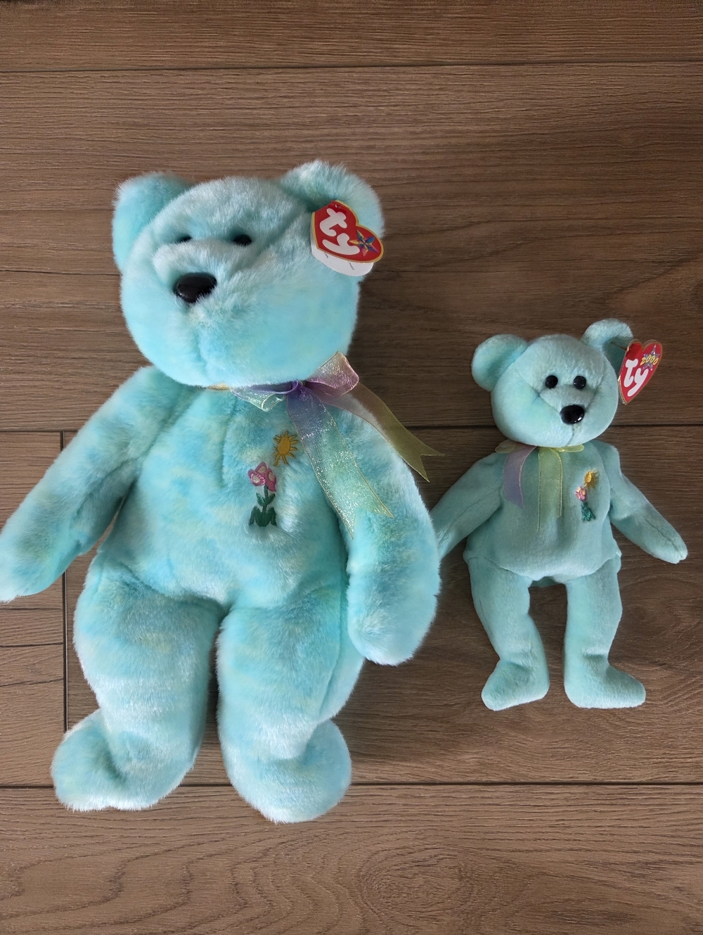 Ty Ariel Teal Plush Bear Beanie Baby & Buddy Duo with Floral Embroidery - NWT! - Picture 2 of 5